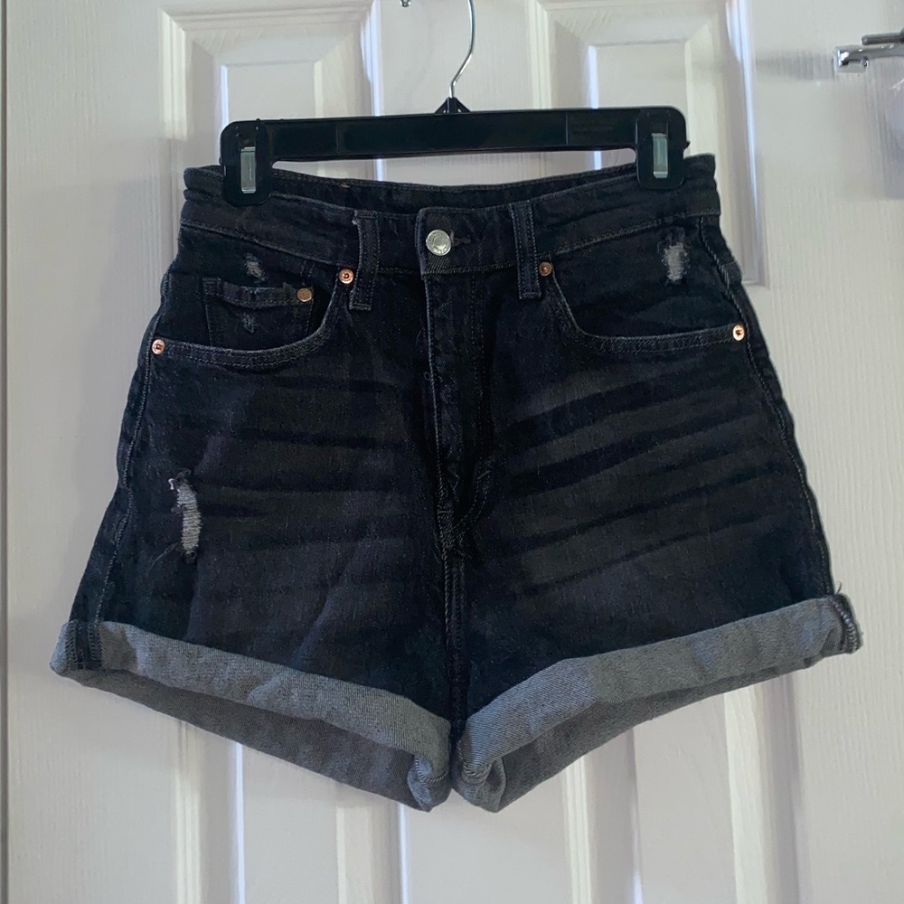H&M Black High Waisted Denim Shorts